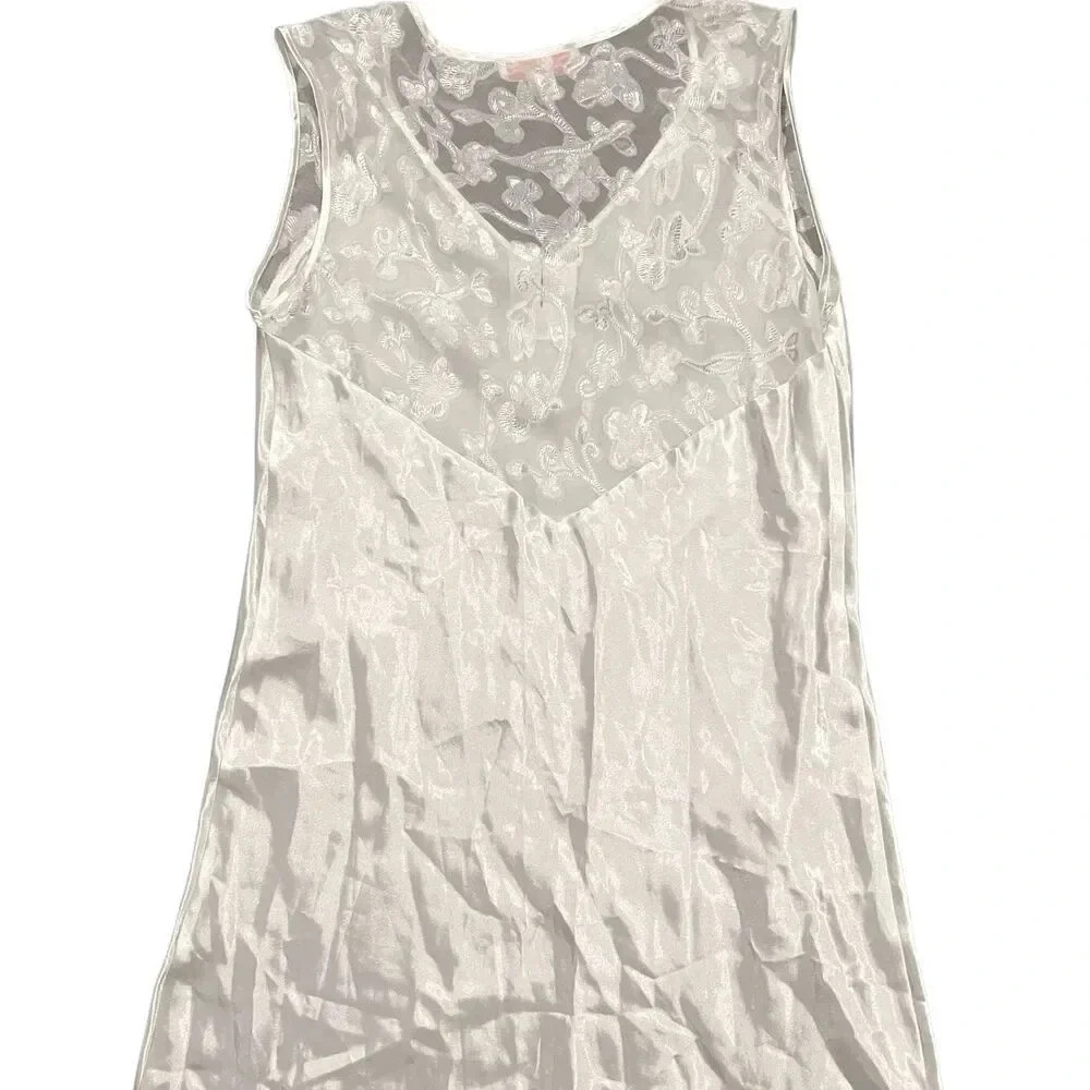 Oscar de la Renta Pink Label White Satin with Lace Long Maxi Nightgown M - Picture 2 of 5